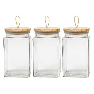 Set De 3 Bocaux En Verre 1500 Ml Avec Couvercle Hermétique En Bois