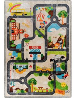 Tapis Enfant Circuit De Voiture - Beige - 80x150cm