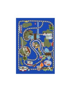 Tapis Enfant Circuit De Voiture Bleu - 80x150cm