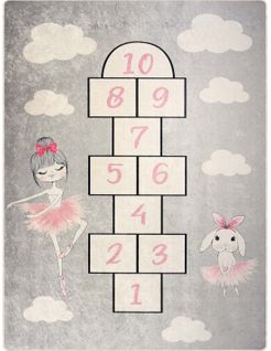 Tapis Enfant Marelle Princesse Rose Gris - 80x150cm