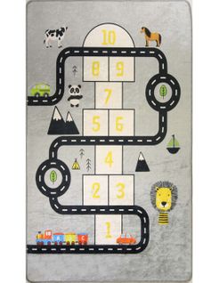 Tapis Enfant Circuit Marelle Gris - 120x160cm