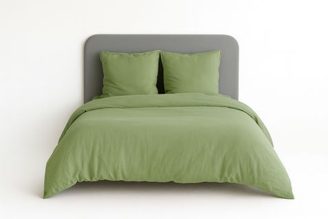 Parure De Lit Uni 2 Personnes Micro Lavée, Vert Olive, 240x220cm