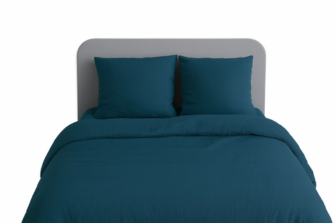 Parure De Lit Uni 2 Personnes Micro Lavée, Bleu Nuit, 240x220cm