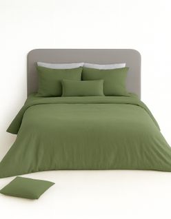 Parure De Lit Uni 2 Personnes Gaze De Coton, Kaki, 260x240cm