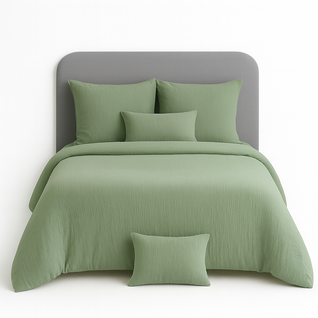 Parure De Lit Uni 2 Personnes Gaze De Coton, Amande, 240x220cm