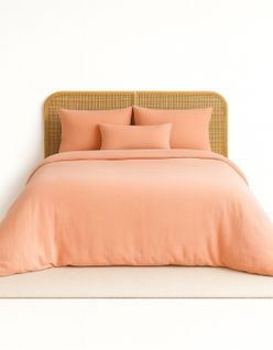 Parure De Lit Uni 2 Personnes Gaze De Coton, Pêche, 260x240cm