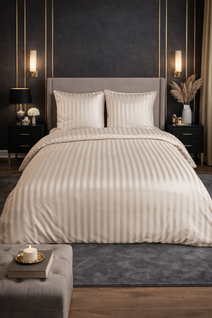 Parure De Lit Satin En Microfibre - Rayures Tissées