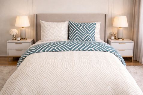 Parure De Lit Réversible En Coton 52 Fils - Motif Graphique