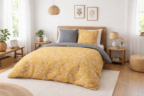 Parure De Lit Réversible Coton 52 Fils Floral