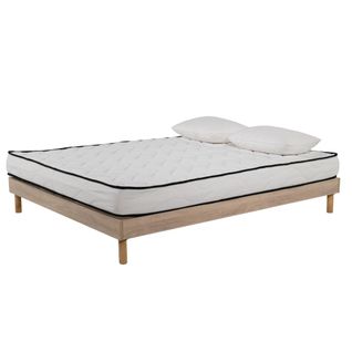 Ensemble Matelas Mousse Confort 140x200cm - Mousse  - 2 Oreillers 50x70 Et Sommier Kit Couleur Chêne