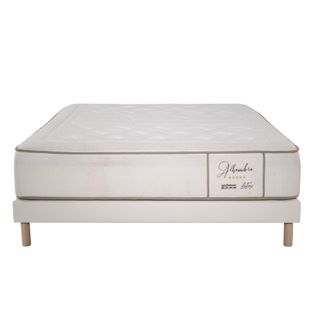Ensemble Matelas Royal - 160x200 - Ressorts - 32 Cm - Sommier Tapissier Simili Blanc