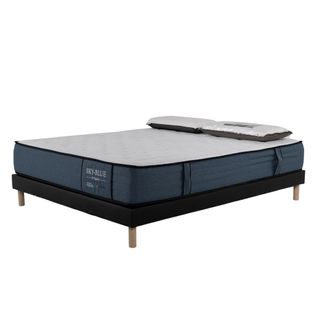 Ensemble Matelas Sky Blue - 160x200 + 2 Oreillers 70x40 - Mémoire - 28 Cm - Sommier Tap. Simili Noir