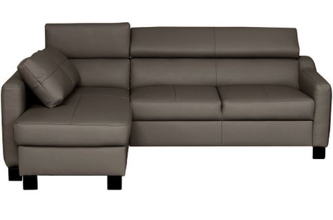 Canapé D'angle Convertible Cuir Italien Luxe 5 Places Bruce Coffre Taupe Angle Gauche