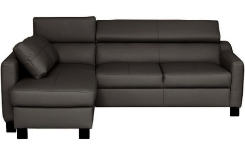 Canapé D'angle Convertible Cuir Italien Luxe 5 Places Bruce Coffre, Noir, Angle Gauche