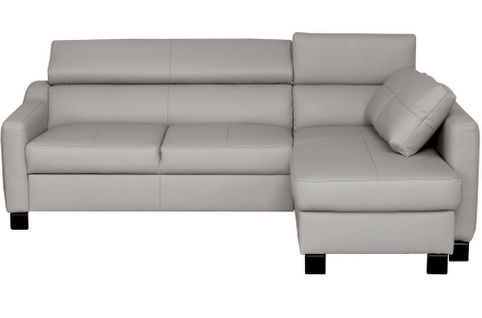 Canapé D'angle Convertible Cuir Italien Luxe 5 Places Bruce Coffre Gris Clair Angle Droit