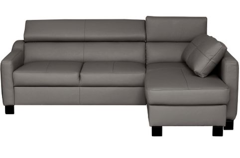 Canapé D'angle Convertible Cuir Italien Luxe 5 Places Bruce Coffre Gris Foncé Angle Droit