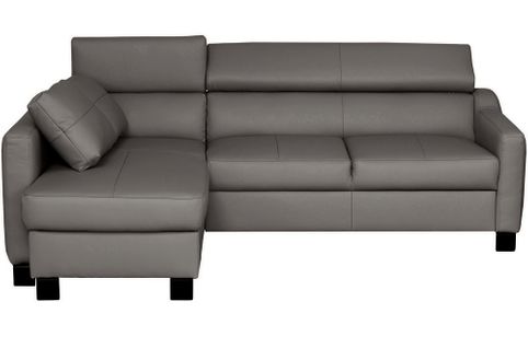 Canapé D'angle Convertible Cuir Italien 5 Places Bruce, Coffre, Gris Foncé, Angle Gauche