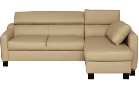 Canapé D'angle Convertible Cuir Italien Luxe 5 Places Bruce Coffre, Beige, Angle Droit