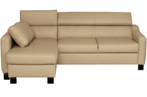 Canapé D'angle Convertible Cuir Italien Luxe 5 Places Bruce, Coffre Beige, Angle Gauche