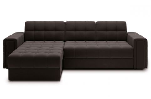 Canapé D'angle Convertible, Blendo  En Velours Luxe Chocolat, 4 Places, Angle Gauche