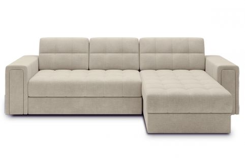 Canapé D'angle Convertible, Blendo - En Velours Luxe Beige Clair, 4 Places, Angle Droit