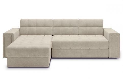 Canapé D'angle Convertible, Blendo  En Velours Luxe Beige Clair, 4 Places, Angle Gauche