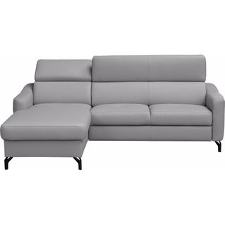 Canapé D'angle Relax Cuir Luxe Italien, Relax Électrique Et Coffre Ambert, Gris Clair, Angle Gauche