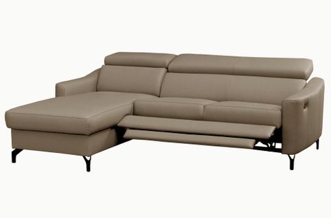 Canapé D'angle Relax En Cuir Luxe Italien, Relax Électrique Et Coffre, Ambert, Beige, Angle Gauche
