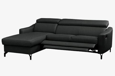 Canapé D'angle Relax En Cuir Luxe Italien, Relax Électrique, Coffre, Ambert, Noir, Angle Gauche