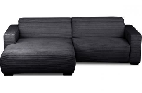 Canapé D'angle Avec Relax Électrique , Velours Cotelé Revano, Noir, Angle Gauche