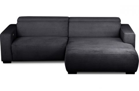 Canapé D'angle Avec Relax Électrique En Velours Cotelé Revano, Noir, Angle Droit