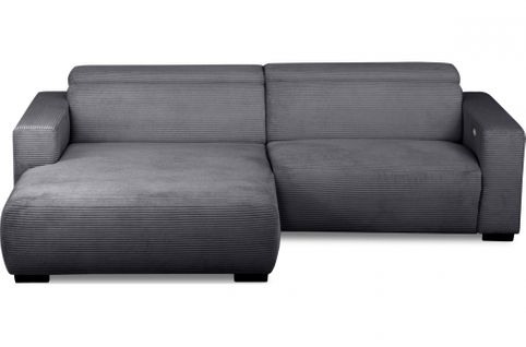 Canapé D'angle Avec Relax Électrique En Velours Cotelé Revano, Gris Foncé, Angle Gauche