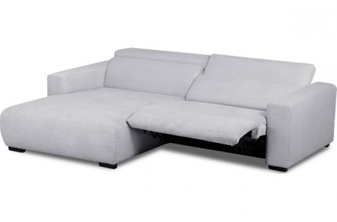 Canapé D'angle Avec Relax Électrique En Velours Cotelé Revano, Gris Clair Angle Gauche