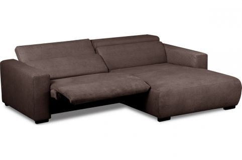 Canapé D'angle Avec Relax Électrique En Velours Cotelé Revano, Chocolat, Angle Droit