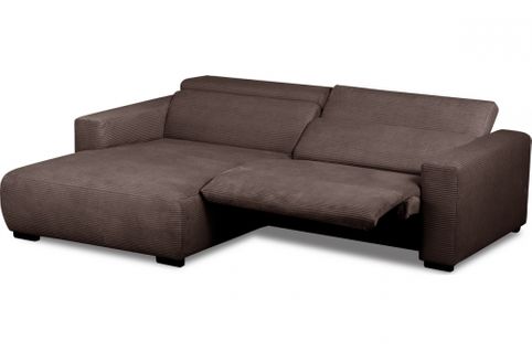 Canapé D'angle Avec Relax Électrique En Velours Cotelé Revano, Chocolat Angle Gauche