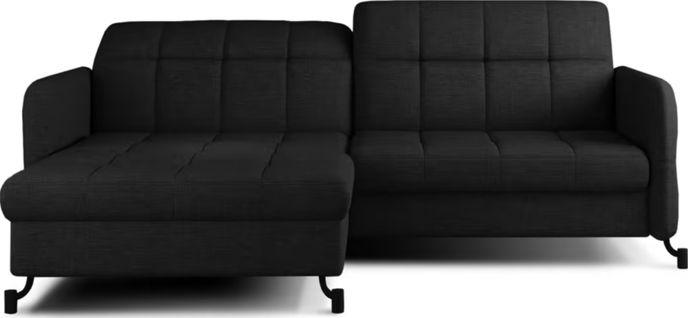 Canapé D'angle Convertible En Tissu Noir Luxe 3-4 Places Loro, Angle Gauche