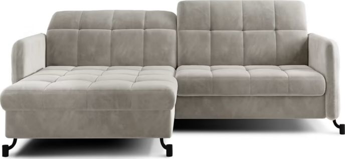 Canapé D'angle Convertible En Velours Beige Luxe 3-4 Places Loro, Angle Gauche