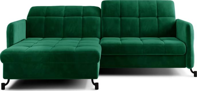 Canapé D'angle Convertible En Velours Vert Foncé Luxe 3-4 Places Loro, Angle Gauche