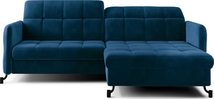 Canapé D'angle Convertible En Velours Bleu Foncé Luxe 3-4 Places Loro, Angle Droit