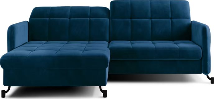 Canapé D'angle Convertible En Velours Bleu Foncé Luxe 3-4 Places Loro, Angle Gauche