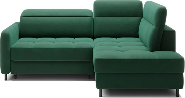 Canapé D'angle Convertible En Velours Vert Luxe 3 Places Bartoli, Angle Droit