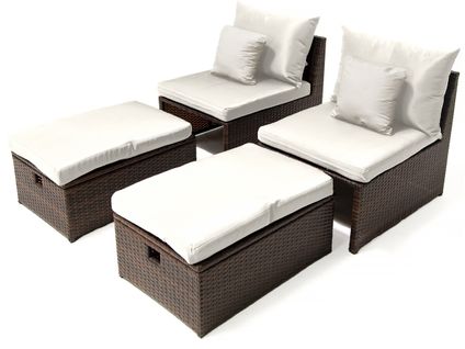 Lot De 2 Fauteuils De Jardin Avec Repose Pieds Et Coffre "farel"- Beige/marron