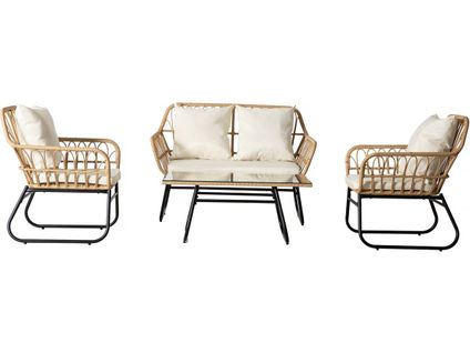 Salon De Jardin Rotin "melo" - 4 Personnes - Blanc/marron
