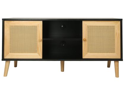 Meuble TV Scandinave En Cannage "iguane" - 120 X 30 X 56.5 Cm - Noir