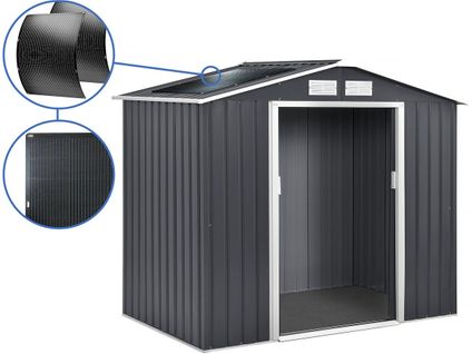 Abri De Jardin Métal - "vegas" - 5.29 M² Avec Panneaux Solaires - Gris