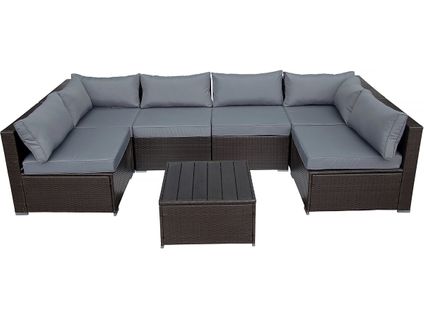 Salon De Jardin Panoramique En Résine Tressée "océane" - 6 Places - Marron