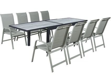 Table Extensible Et Chaises De Jardin En Aluminium "lagos" - 140/280 X 90 X 76 Cm - 8 Places - Gris