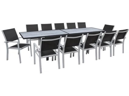 Salon De Jardin Repas "Lagos" - Table Extensible 200/320 X 105 X 76 Cm - 12 Chaises - Noir