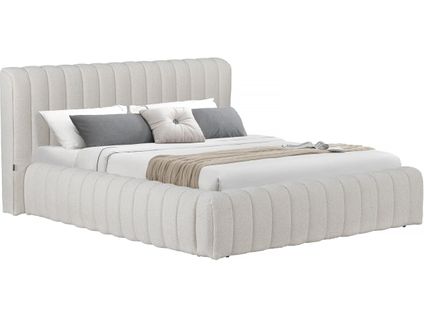 Lit Double En Tissu Avec Coffre "tignes" - 160 X 200 Cm - Beige