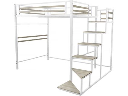 Lit Mezzanine En Métal Avec Escalier "lena" - 140 X 190 Cm - Blanc